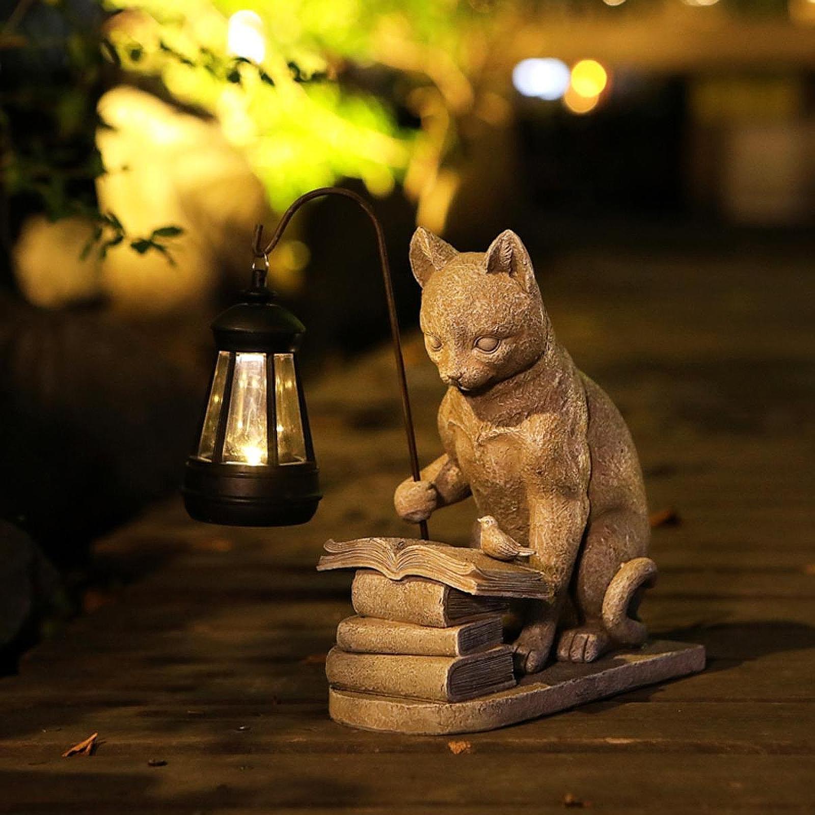 Outdoor Lighting Art - Kedi Güneş Enerjili Bahçe Mini Heykeli,