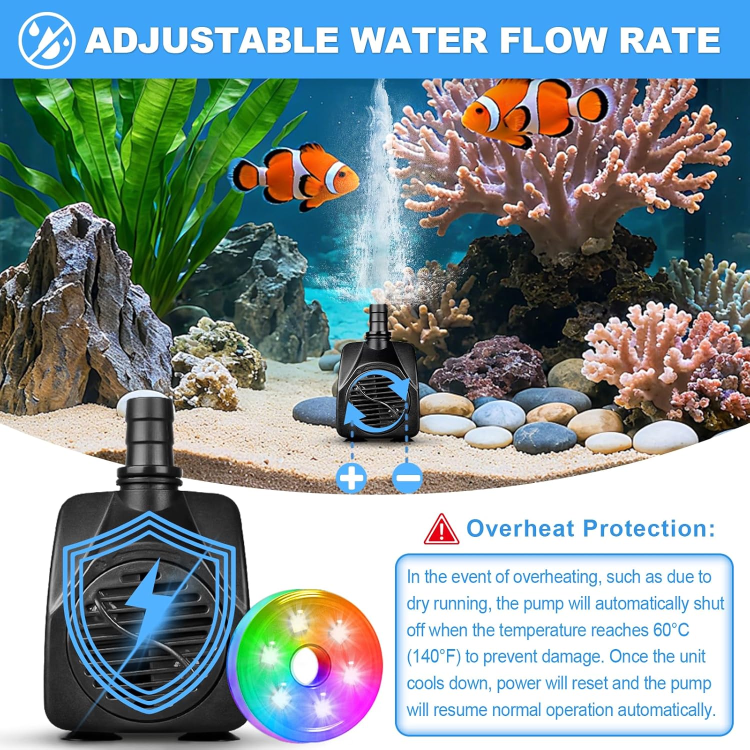210GPH Dalgıç Su Pompası LED I - Pond Light Submersible incelemesi ve fiyatı